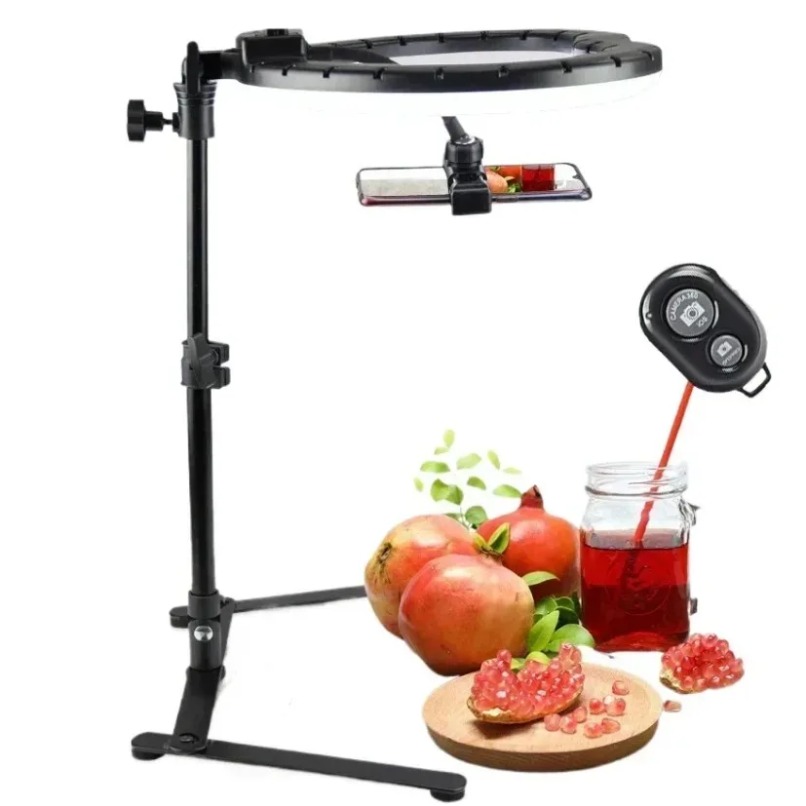 Photography Lighting For Food - حامل هاتف علوي مع إضاءة حلقية