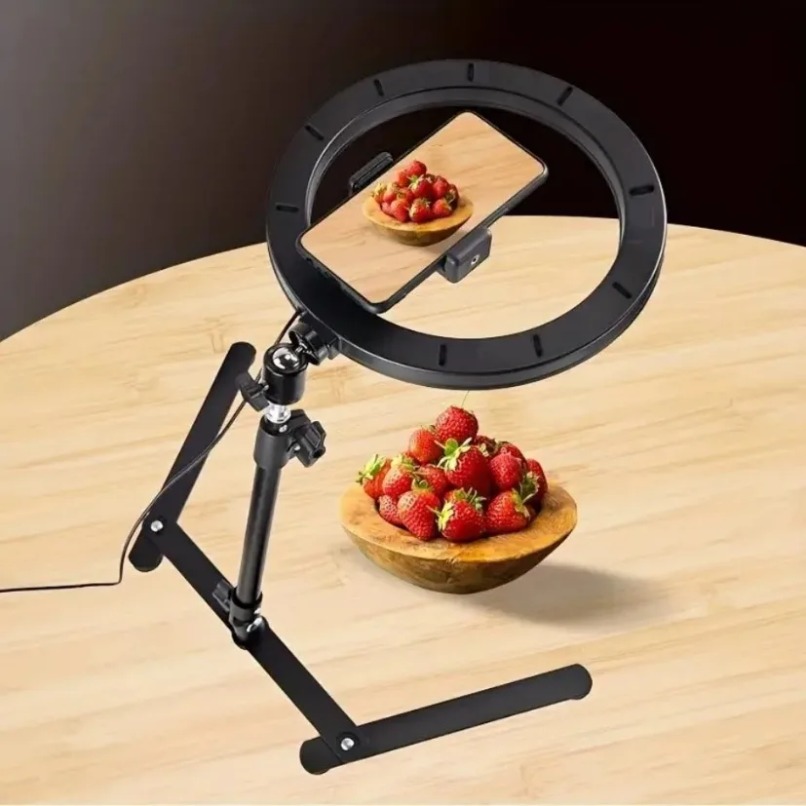 حامل هاتف علوي مع إضاءة حلقية  - مراجعة Photography Lighting For Food وسعره